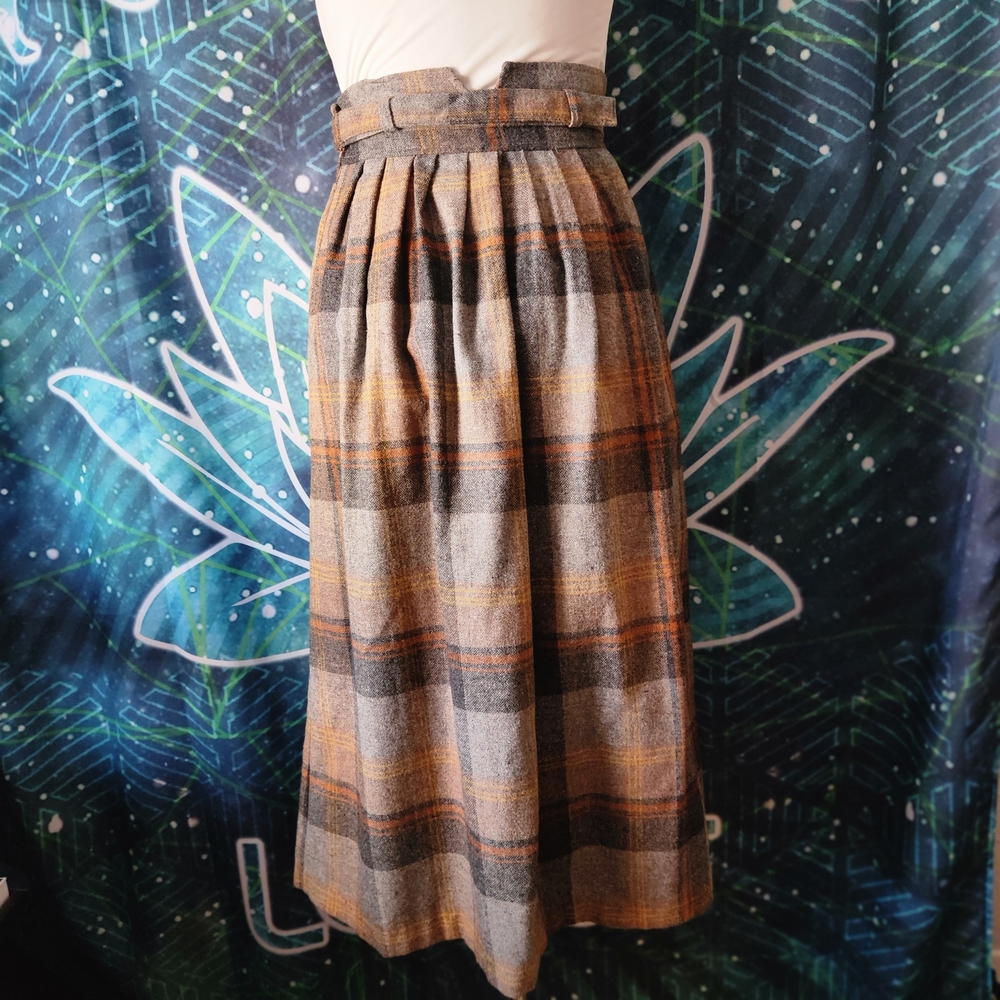 Vintage Space Legs Wool Plaid Belted Maxi Skirt XS/S